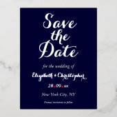 Einfache Elegant Navy Blue Wedding speichern das D Folie Einladungspostkarte (Vorderseite)