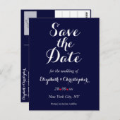 Einfache Elegant Navy Blue Wedding speichern das D Postkarte (Vorne/Hinten)