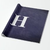 Einfache Elegant Navy Blue White Monogram Simple Geschenkpapier (Ungerollt)