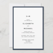 Einfache Elegant Navy Blue & White Monogram Weddin Einladung (Vorderseite)