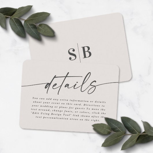 Einfache Elegant-Off-White-Elfenbein-Hochzeitsdeta Begleitkarte