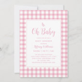 Einfache Elegant Oh Baby Pink Gingham Baby Dusche Einladung (Vorderseite)