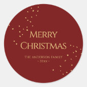 Einfache Elegant Red & Gold Confetti Frohe Weihnac Runder Aufkleber (Vorderseite)