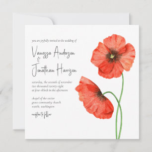 Einfache Elegant Red Poppy Floral Stilvolles Skrip Einladung