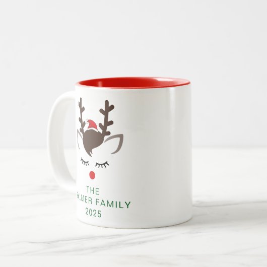 Einfache Elegant Rentier Weihnachtsfamilie Name Zweifarbige Tasse (Vorderseite Links)