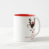 Einfache Elegant Rentier Weihnachtsfamilie Name Zweifarbige Tasse (VorderseiteRechts)