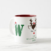 Einfache Elegant Rentier Weihnachtsfamilie Name Zweifarbige Tasse (Vorderseite Links)