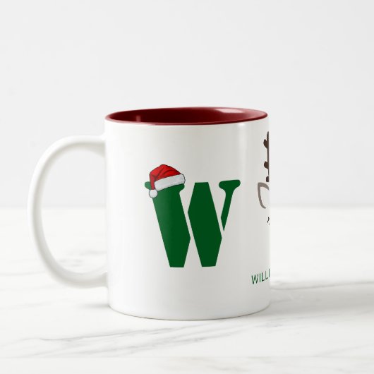 Einfache Elegant Rentier Weihnachtsfamilie Name Zweifarbige Tasse (Links)