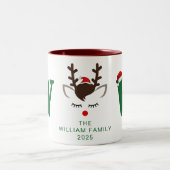 Einfache Elegant Rentier Weihnachtsfamilie Name Zweifarbige Tasse (Mittel)