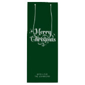 Einfache Elegant Retro Script Green Frohe Weihnach Geschenktüte Für Weinflaschen (Vorderseite)