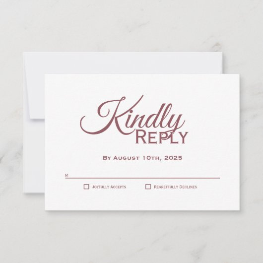 Einfache Elegant-Rosa-Hochzeit RSVP Karte (Vorderseite)