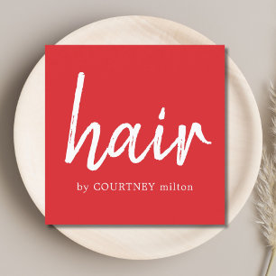 Einfache Elegant Rotes Weißes Haar Stylist Quadratische Visitenkarte