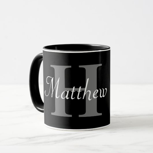 Einfache Elegant Schwarz-weiß Monogram Bold Klasse Tasse (Vorderseite Links)