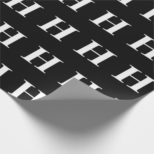 Einfache Elegant-Schwarz-weiß-Monogramm-Initial Geschenkpapier (Ecke)