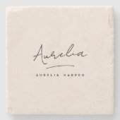 Einfache Elegant-Signatur Minimale Feminine Steinuntersetzer (Vorderseite)