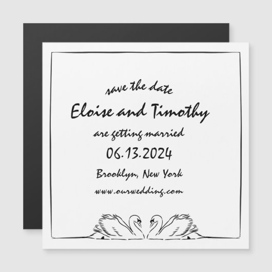 Einfache Elegant Swan Wedding Save the Date Magnet (Vorne/Hinten)