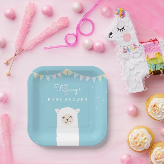 Einfache Elegant Sweet Alpaca Llama Boy Baby Dusch Pappteller (Party)