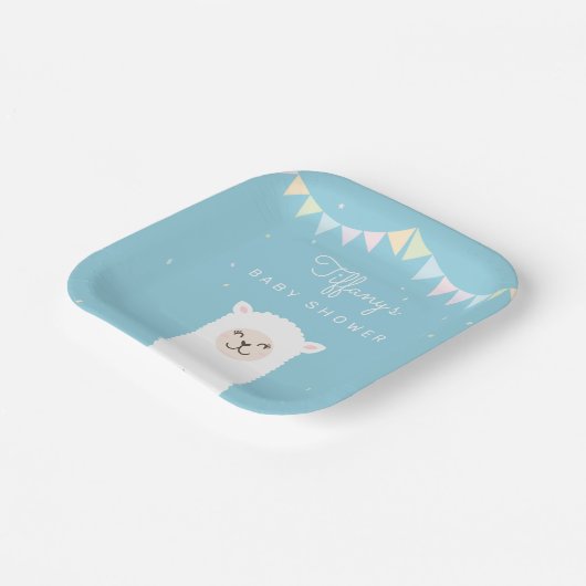 Einfache Elegant Sweet Alpaca Llama Boy Baby Dusch Pappteller (Gewinkelt)