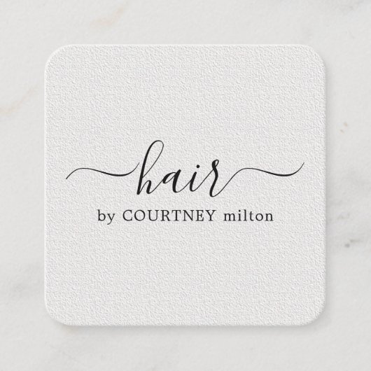 Einfache Elegant Texture White Hair Stylist Quadratische Visitenkarte (Vorderseite)