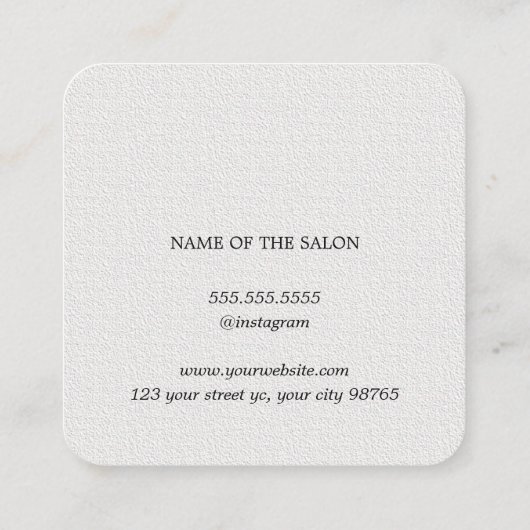 Einfache Elegant Texture White Hair Stylist Quadratische Visitenkarte (Rückseite)