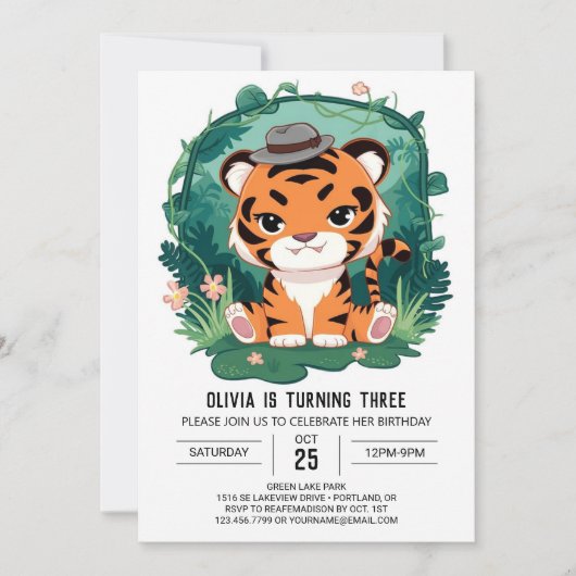 Einfache Elegant Tiger Digitaler Geburtstag Einladung (Vorderseite)