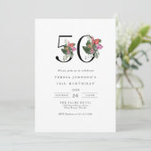 Einfache Elegant Tropical 50. Geburtstag Einladung (Stehend Vorderseite)