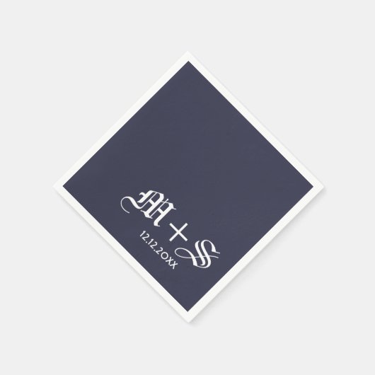 Einfache Elegant Wedding Monogram Blue Serviette (Ecke)