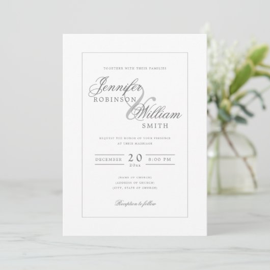 Einfache Elegant Wedding Silver Gray Script Einladung (Stehend Vorderseite)