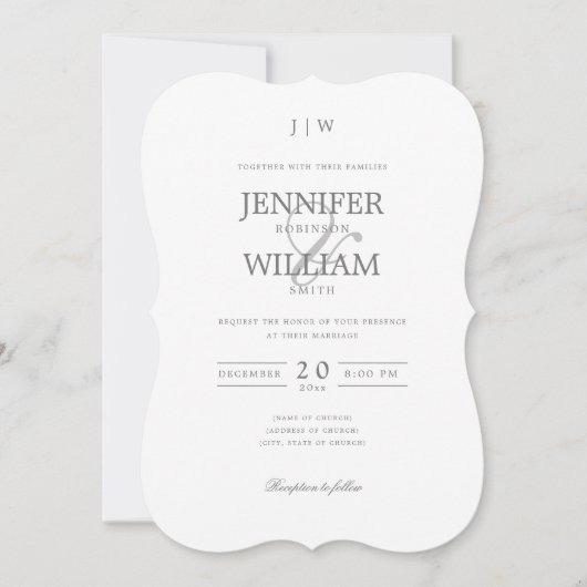 Einfache Elegant Wedding Silver Monogram Einladung (Vorderseite)