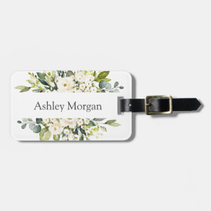 Einfache Elegant Weiße Rosen Grünpflanzen Gepäckanhänger