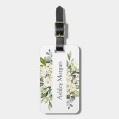 Einfache Elegant Weiße Rosen Grünpflanzen Gepäckanhänger (Vorderseite vertikal)