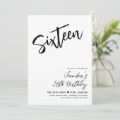 Einfache Elegant White Black Sweet 16 Script Einladung (Stehend Vorderseite)