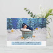 Einfache Elegant White |Blue Foto Collage Boy Birt Ankündigung (Stehend Vorderseite)