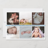 Einfache Elegant White |Blue Foto Collage Boy Birt Ankündigung (Rückseite)