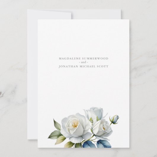 Einfache Elegant White Rose Nichts Extravagant nur Einladung (Rückseite)