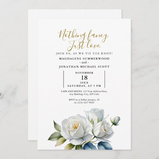 Einfache Elegant White Rose Nichts Extravagant nur Einladung (Vorne/Hinten)