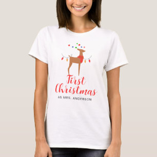 Einfache Elegant Winter Rentier Weihnachtsfamilie T-Shirt