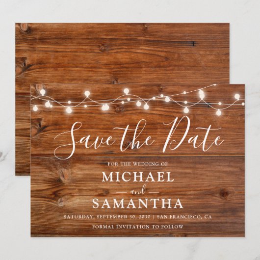 Einfache Elegant Wood Rustic Wedding Save The Date (Vorne/Hinten)
