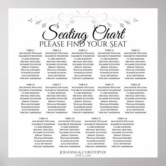 Einfache elegante 14-Tisch-Hochzeitskarte Poster (Vorne)