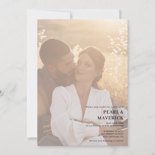 Einfache, elegante 2 Fotos Schwarz-weiße Hochzeit Einladung (Vorderseite)