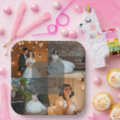 Einfache Elegante 4 Foto Collage Wedding Party Pappteller (Party)