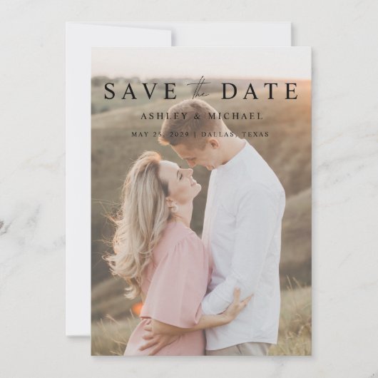 Einfache Elegante 4 Foto Moderne Verlobung Save The Date (Vorderseite)
