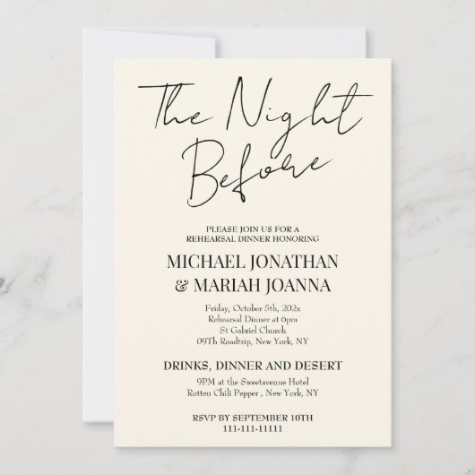 Einfache Elegante Abendessen vor der Probe Einladung (Vorderseite)