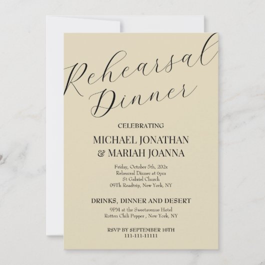 Einfache Elegante Abendessen vor der Probe Einladung (Vorderseite)