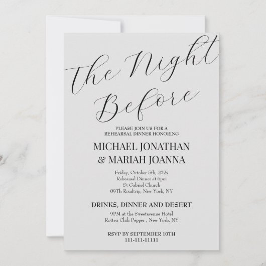 Einfache Elegante Abendessen vor der Probe Einladung (Vorderseite)