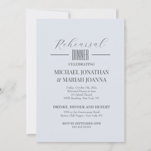 Einfache Elegante Abendessen vor der Probe Einladung (Vorderseite)