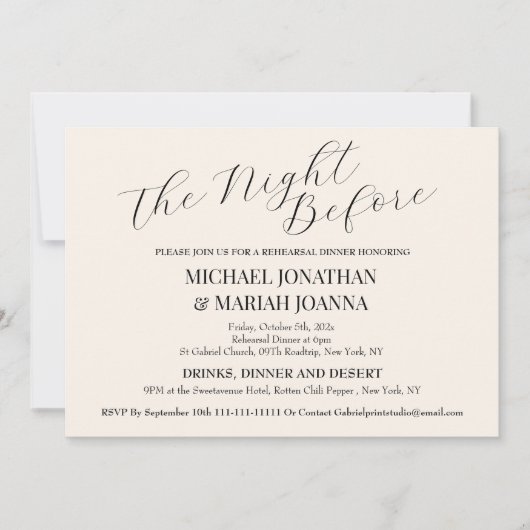 Einfache Elegante Abendessen vor der Probe Einladung (Vorderseite)