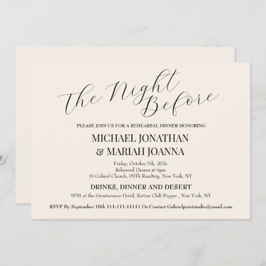 Einfache Elegante Abendessen vor der Probe Einladung (Vorne/Hinten)