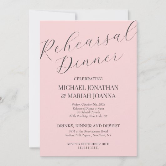 Einfache Elegante Abendessen vor der Probe Einladung (Vorderseite)