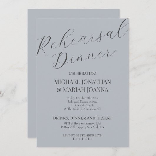 Einfache Elegante Abendessen vor der Probe Einladung (Vorne/Hinten)